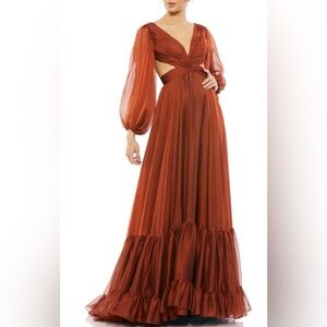 Mac Duggal Elegant Rust Maxi Dress Size 0 NWT
